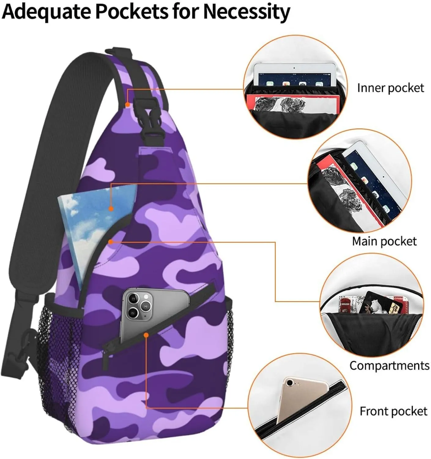 VOOHDDY Camouflage Purple Camo Sling Bag For Women Men Travel Hiking Backpack Crossbody Shoulder Chest Bags Casual Daypack Sport