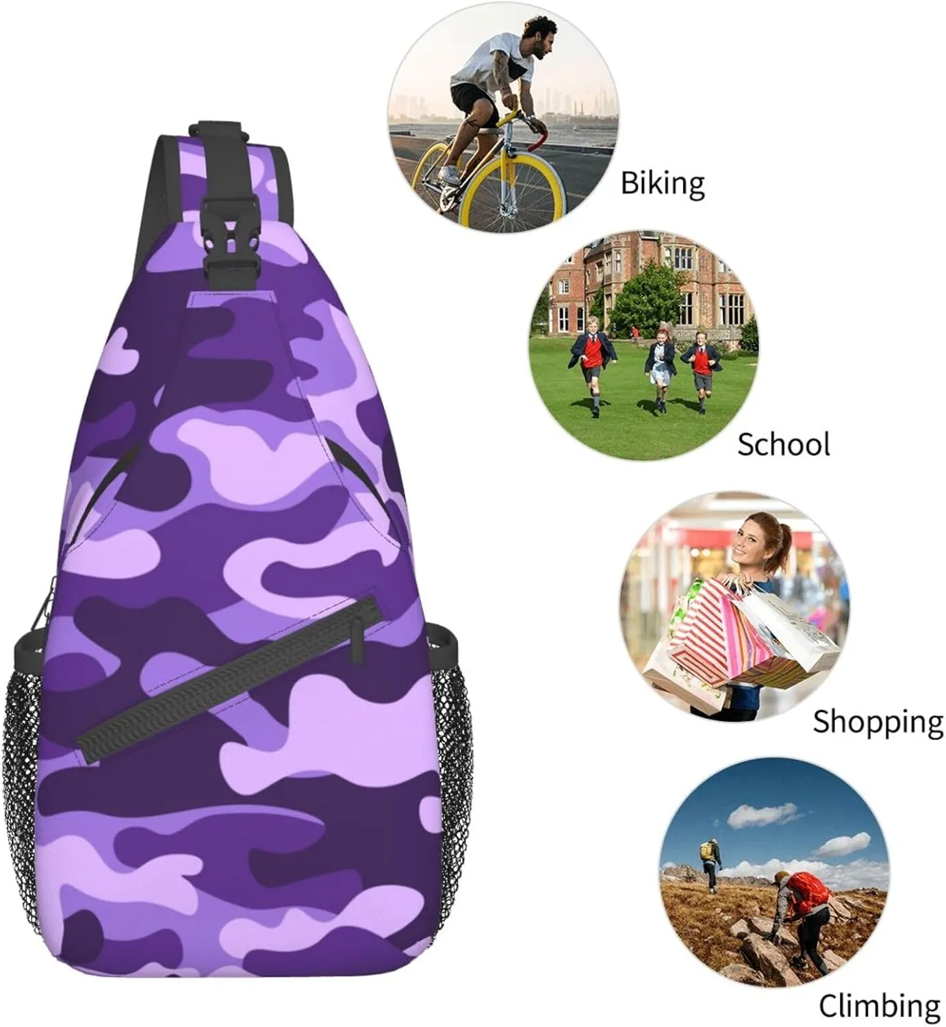VOOHDDY Camouflage Purple Camo Sling Bag For Women Men Travel Hiking Backpack Crossbody Shoulder Chest Bags Casual Daypack Sport