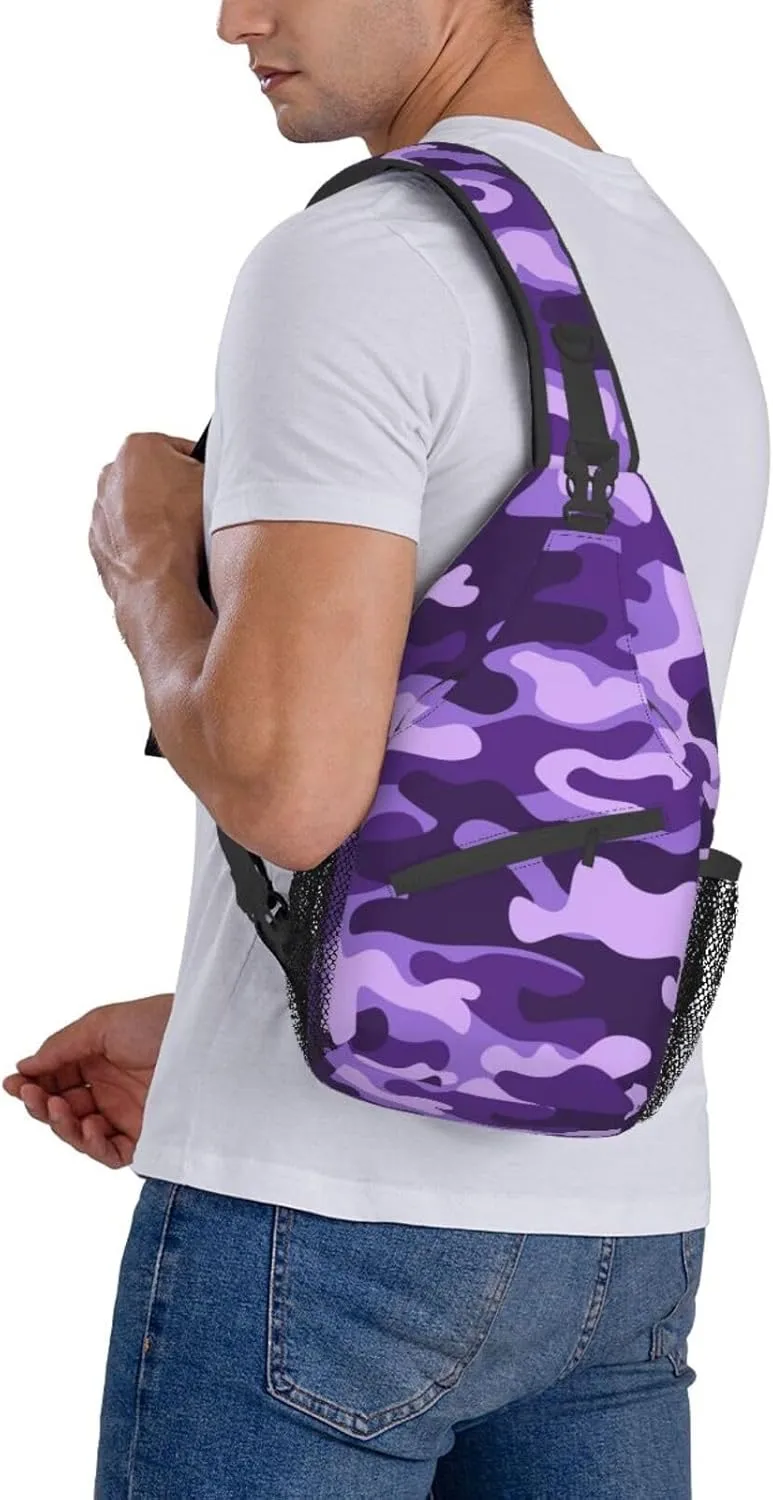 VOOHDDY Camouflage Purple Camo Sling Bag For Women Men Travel Hiking Backpack Crossbody Shoulder Chest Bags Casual Daypack Sport