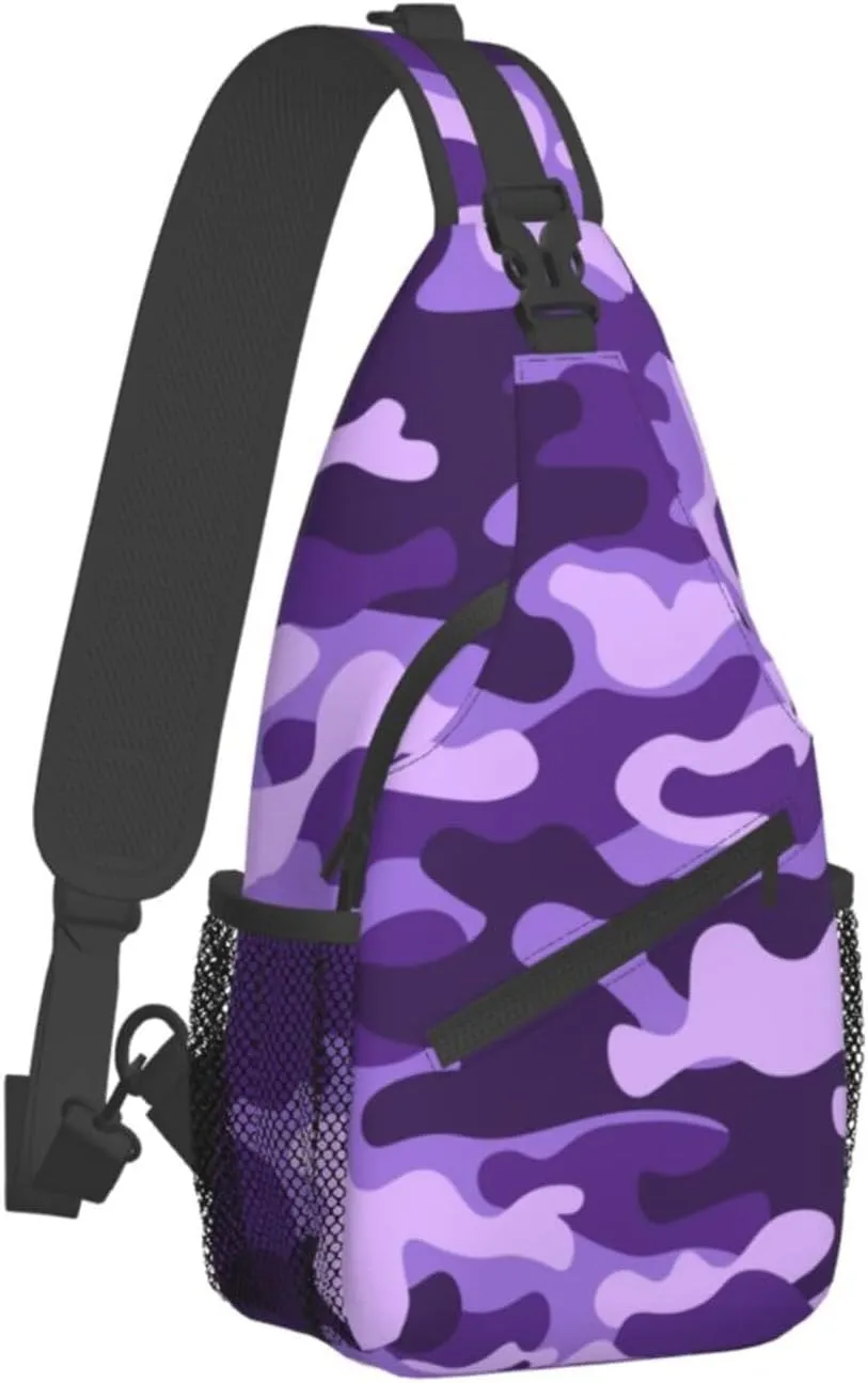 VOOHDDY Camouflage Purple Camo Sling Bag For Women Men Travel Hiking Backpack Crossbody Shoulder Chest Bags Casual Daypack Sport