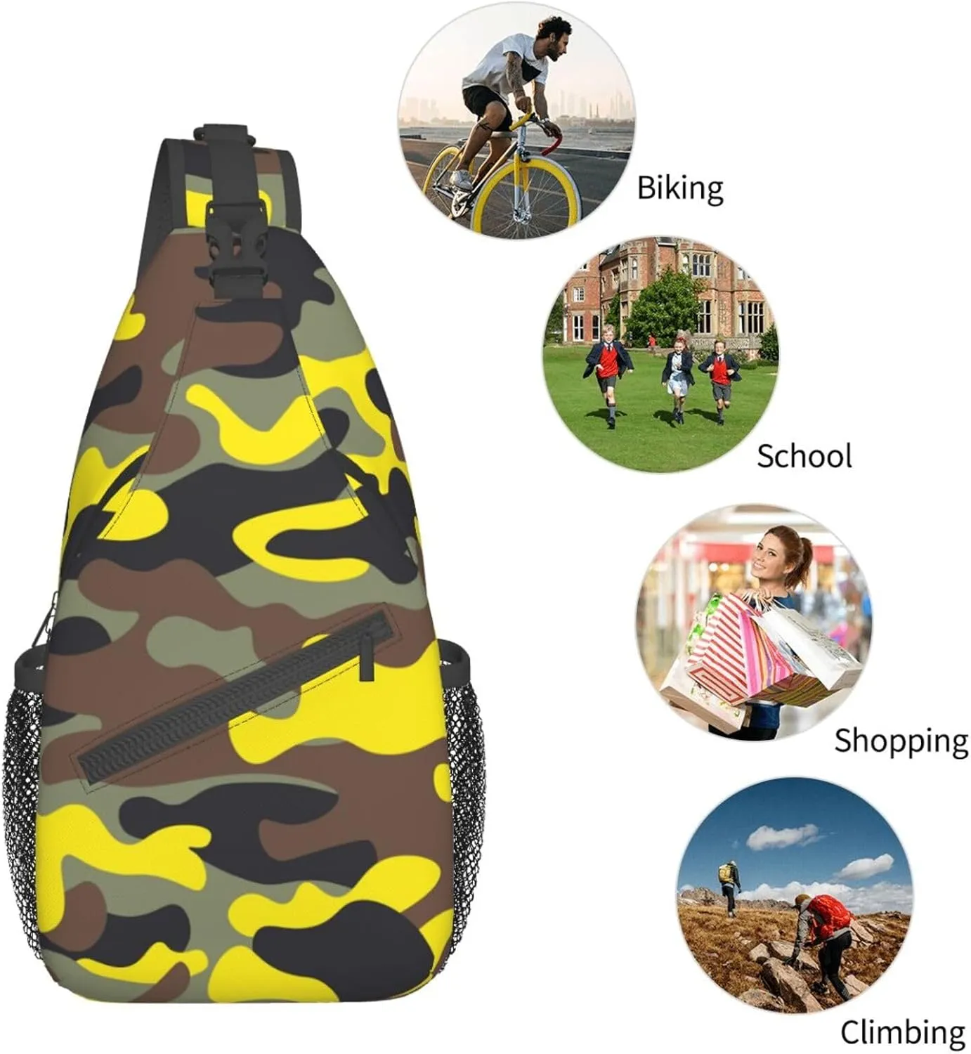 VOOHDDY Fashion Yellow Brown Camo Sling Bag For Women Men Travel Hiking Backpack Crossbody Shoulder Chest Bags Casual Daypack Sport