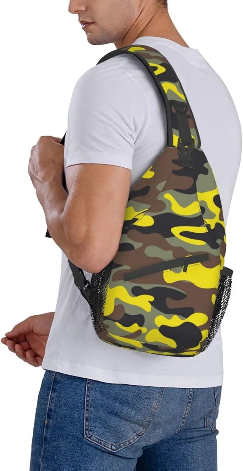VOOHDDY Fashion Yellow Brown Camo Sling Bag For Women Men Travel Hiking Backpack Crossbody Shoulder Chest Bags Casual Daypack Sport