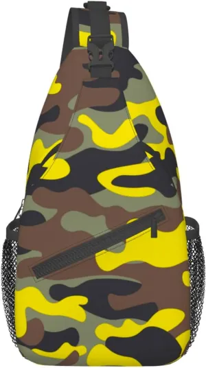 VOOHDDY Fashion Yellow Brown Camo Sling Bag For Women Men Travel Hiking Backpack Crossbody Shoulder Chest Bags Casual Daypack Sport