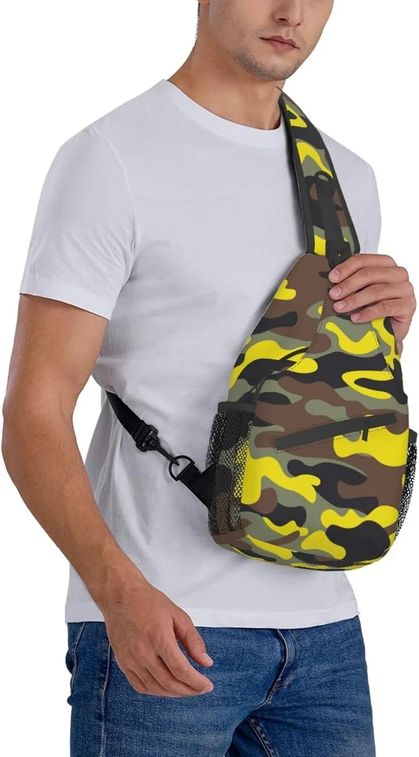 VOOHDDY Fashion Yellow Brown Camo Sling Bag For Women Men Travel Hiking Backpack Crossbody Shoulder Chest Bags Casual Daypack Sport