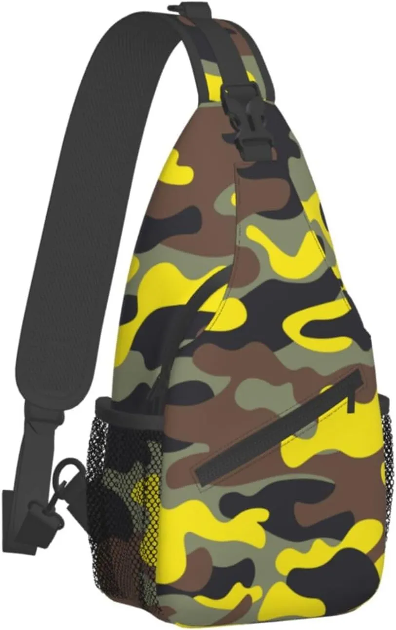 VOOHDDY Fashion Yellow Brown Camo Sling Bag For Women Men Travel Hiking Backpack Crossbody Shoulder Chest Bags Casual Daypack Sport