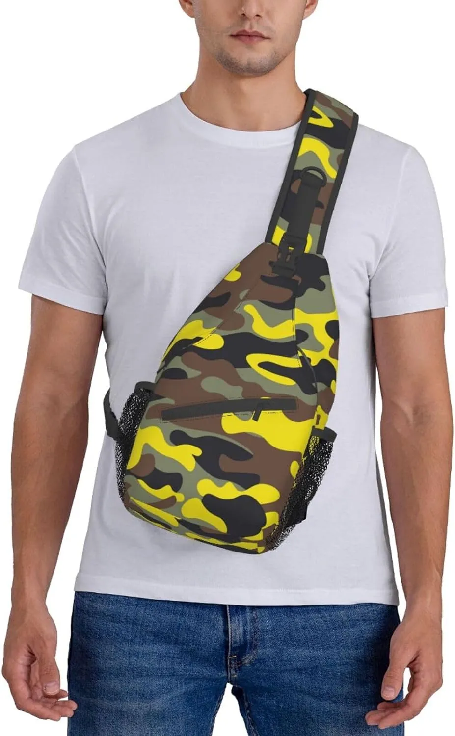 VOOHDDY Fashion Yellow Brown Camo Sling Bag For Women Men Travel Hiking Backpack Crossbody Shoulder Chest Bags Casual Daypack Sport