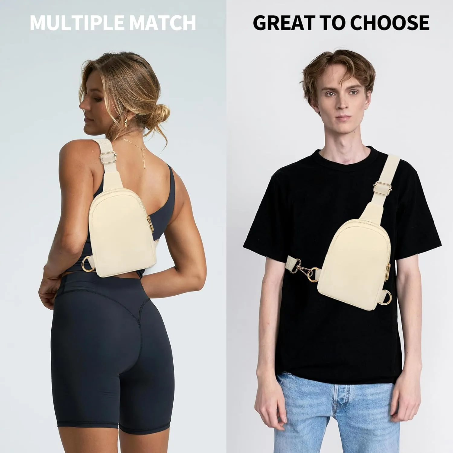 VOROLO Sling Bag Sling Chest Bag with Two Parallel Zipper and Ajustable Strap Fashion Sling Pack Khaki
