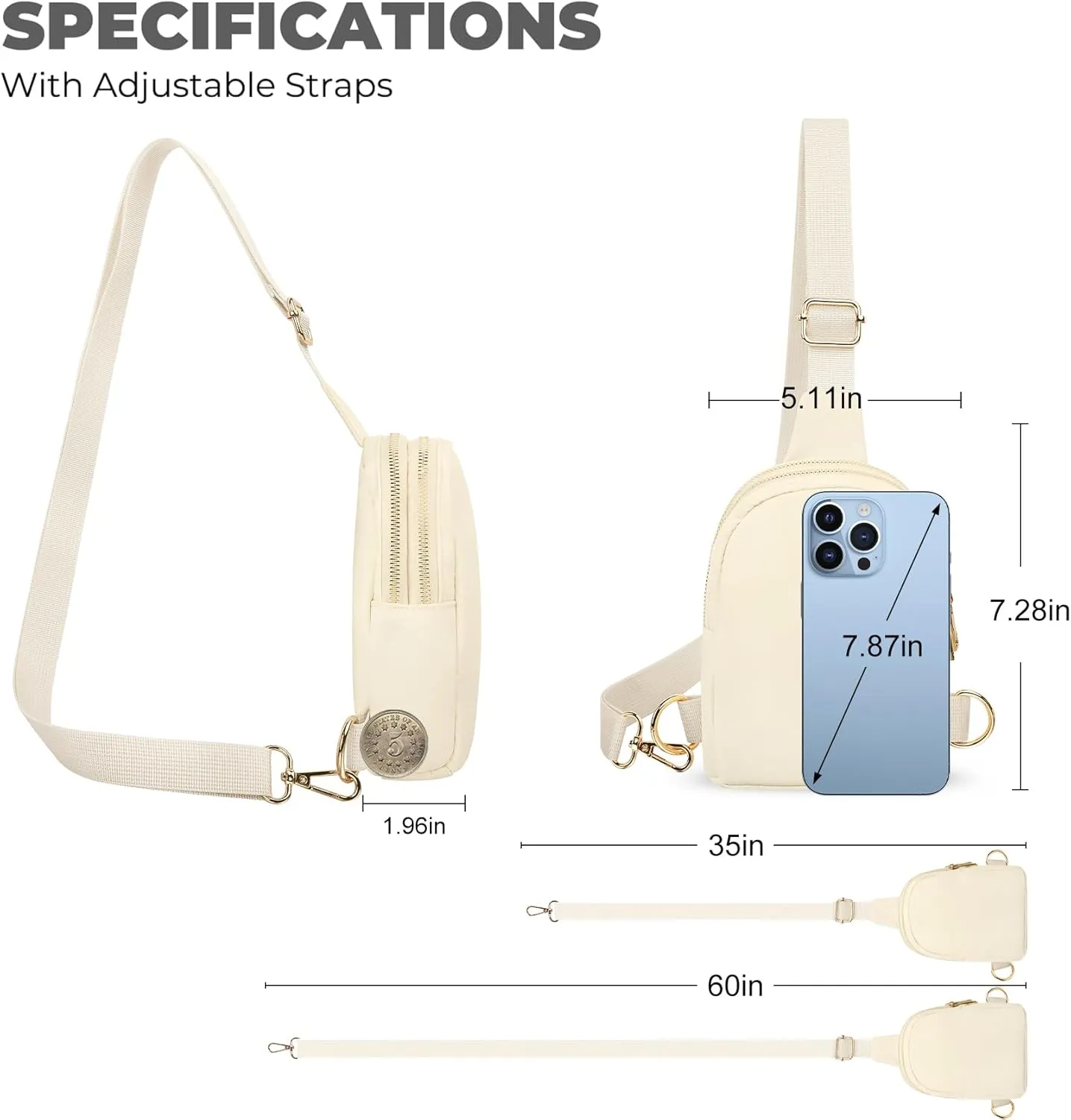 VOROLO Sling Bag Sling Chest Bag with Two Parallel Zipper and Ajustable Strap Fashion Sling Pack Khaki