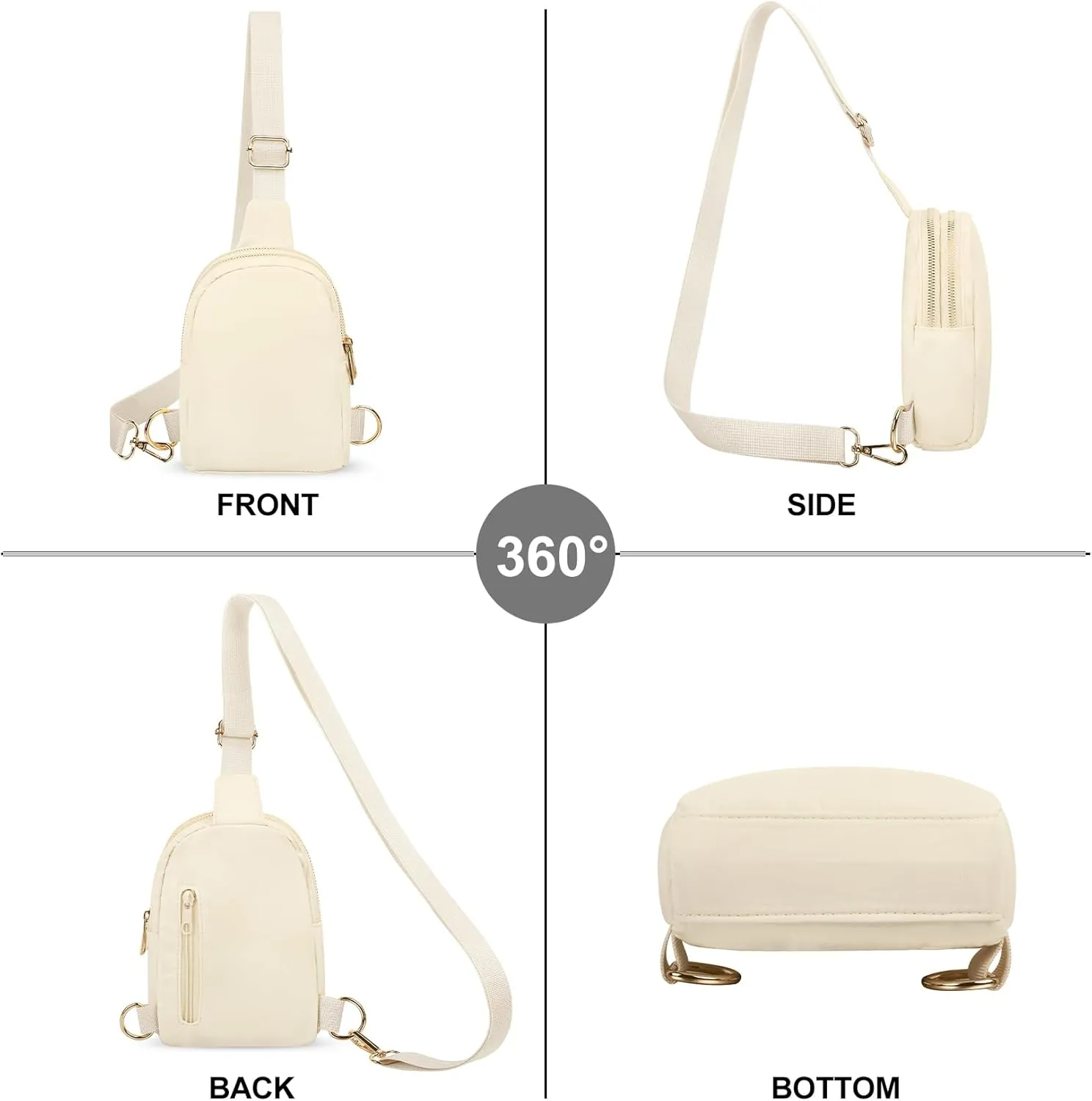 VOROLO Sling Bag Sling Chest Bag with Two Parallel Zipper and Ajustable Strap Fashion Sling Pack Khaki