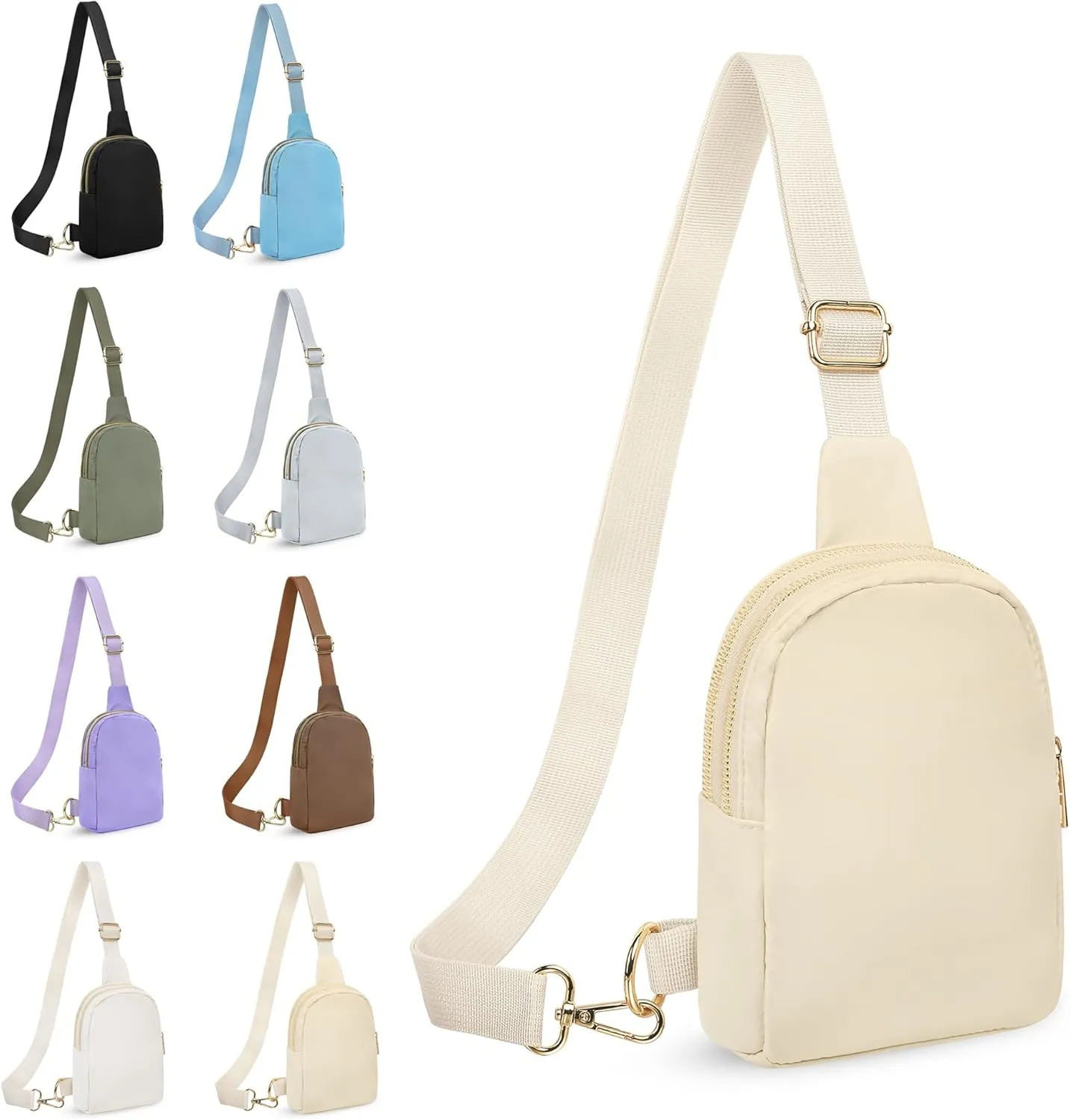 VOROLO Sling Bag Sling Chest Bag with Two Parallel Zipper and Ajustable Strap Fashion Sling Pack Khaki