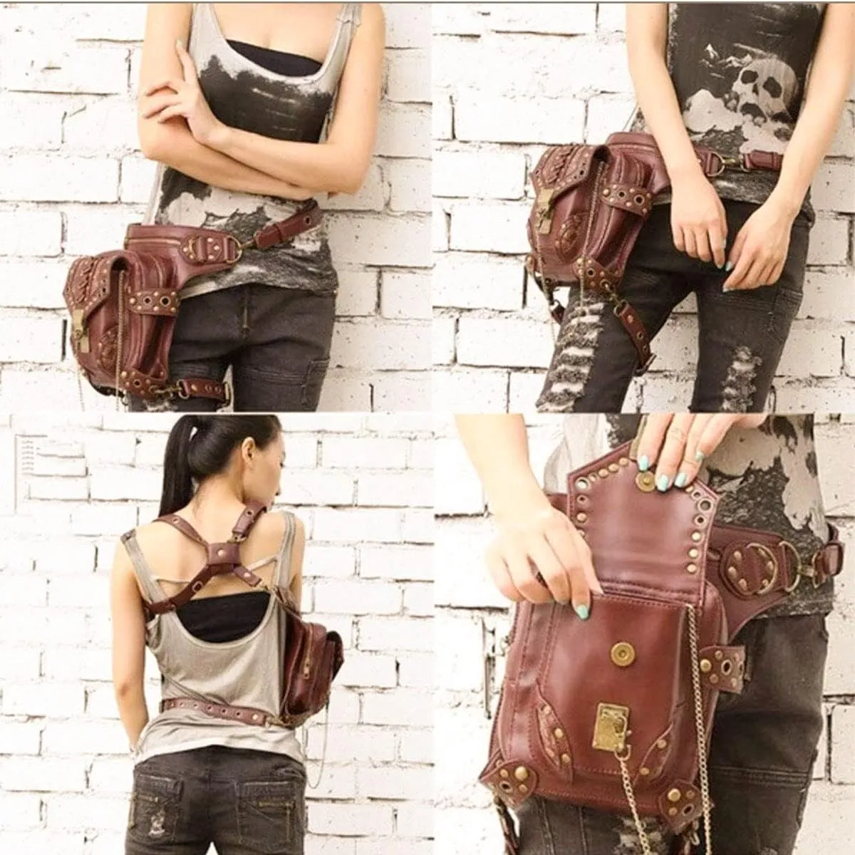 Waist Bag Fanny Pack Motorcycle Drop Leg Bag Thigh Hip Pouch Messenger Leather Crossbody Shoulder Purse Wallet Pocket