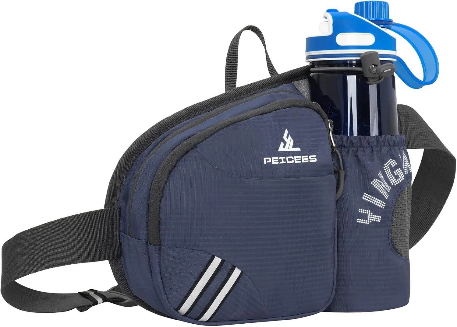 Waist Bag Fanny Pack with Water Bottle Holder for Men Women Hiking Running Dog Walking Fit All Phones (Bottle Not Included), Dark Blue