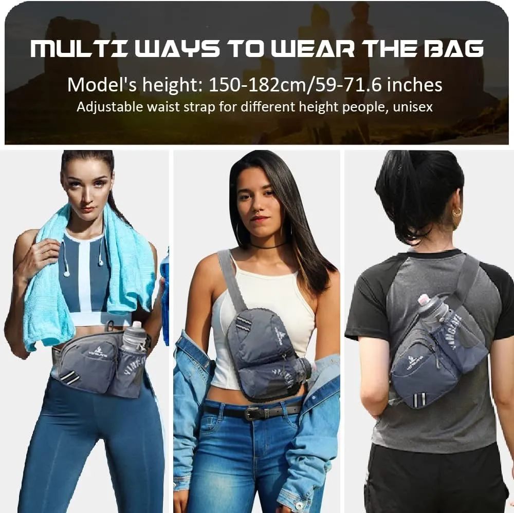 Waist Bag Fanny Pack with Water Bottle Holder for Men Women Hiking Running Dog Walking Fit All Phones (Bottle Not Included), Dark Blue