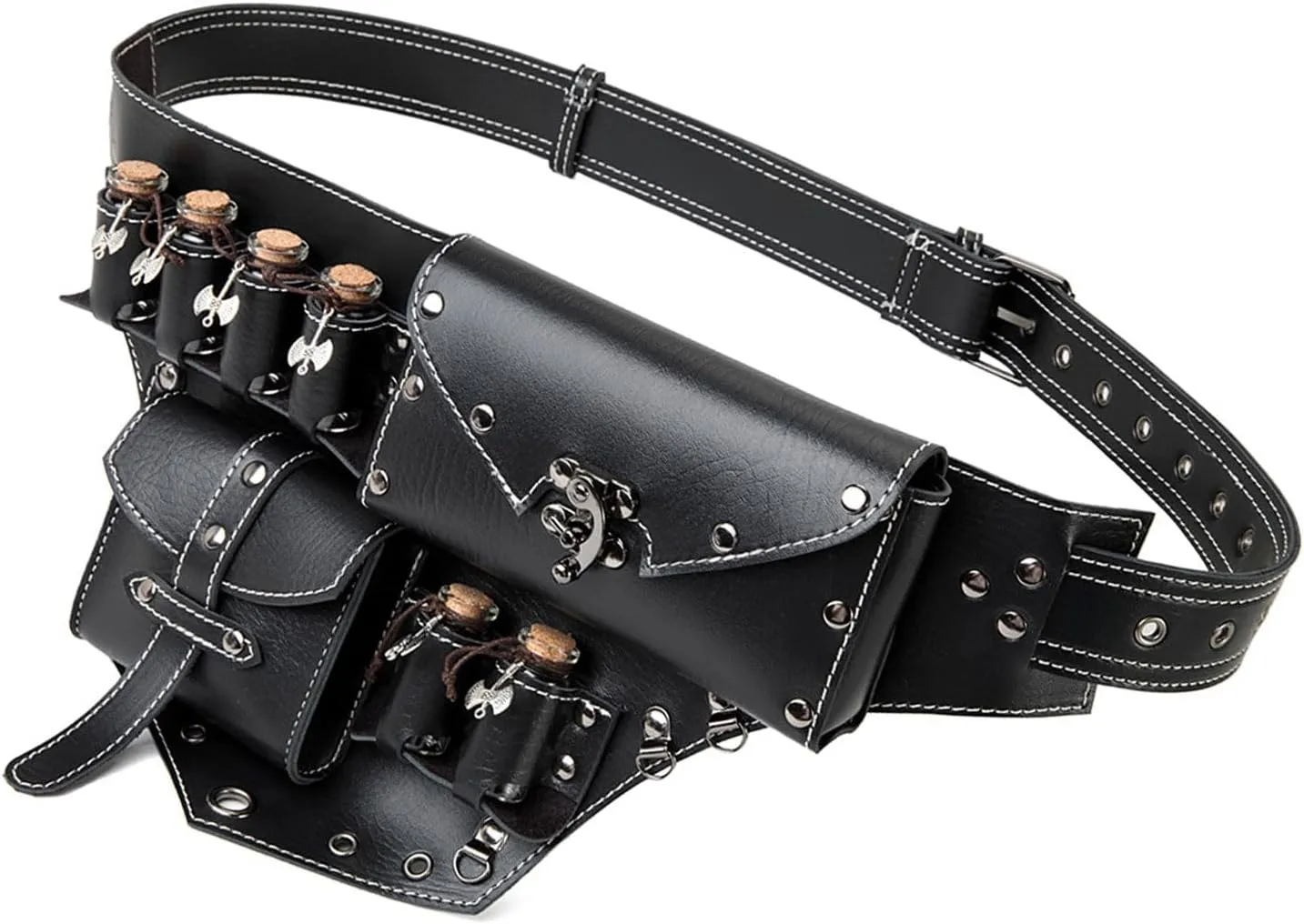 Waist bag,Medieval PU Leather Belt Bag Waist Pouches with Cork Potion Bottles for Fantasy Wizard Cosplay and Renaissances Costume
