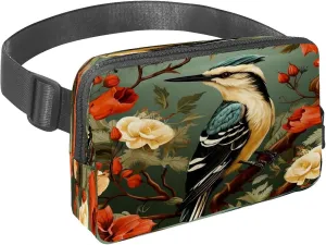 Waist Pack for Women Men, Outdoor Waist Bag Fanny Pack, Slim Running Belt Bum Bag for Walking Jogging Hiking Traveling Workout - Woodpecker Bird on Red Berries Branch