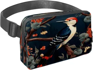 Waist Pack for Women Men, Outdoor Waist Bag Fanny Pack, Slim Running Belt Bum Bag for Walking Jogging Hiking Traveling Workout - Woodpecker Bird on Red Berries Branch