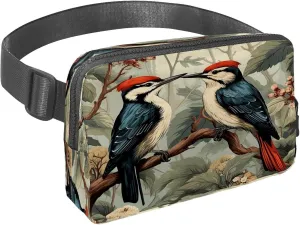 Waist Pack for Women Men, Outdoor Waist Bag Fanny Pack, Slim Running Belt Bum Bag for Walking Jogging Hiking Traveling Workout - Woodpecker Bird on Red Berries Branch