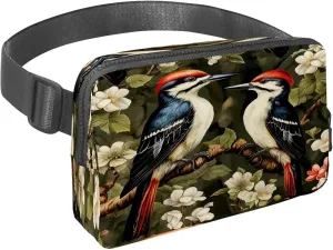 Waist Pack for Women Men, Outdoor Waist Bag Fanny Pack, Slim Running Belt Bum Bag for Walking Jogging Hiking Traveling Workout - Woodpecker Bird on Red Berries Branch