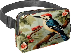 Waist Pack for Women Men, Outdoor Waist Bag Fanny Pack, Slim Running Belt Bum Bag for Walking Jogging Hiking Traveling Workout - Woodpecker Bird on Red Berries Branch