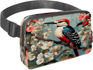 Waist Pack for Women Men, Outdoor Waist Bag Fanny Pack, Slim Running Belt Bum Bag for Walking Jogging Hiking Traveling Workout - Woodpecker Bird on Red Berries Branch