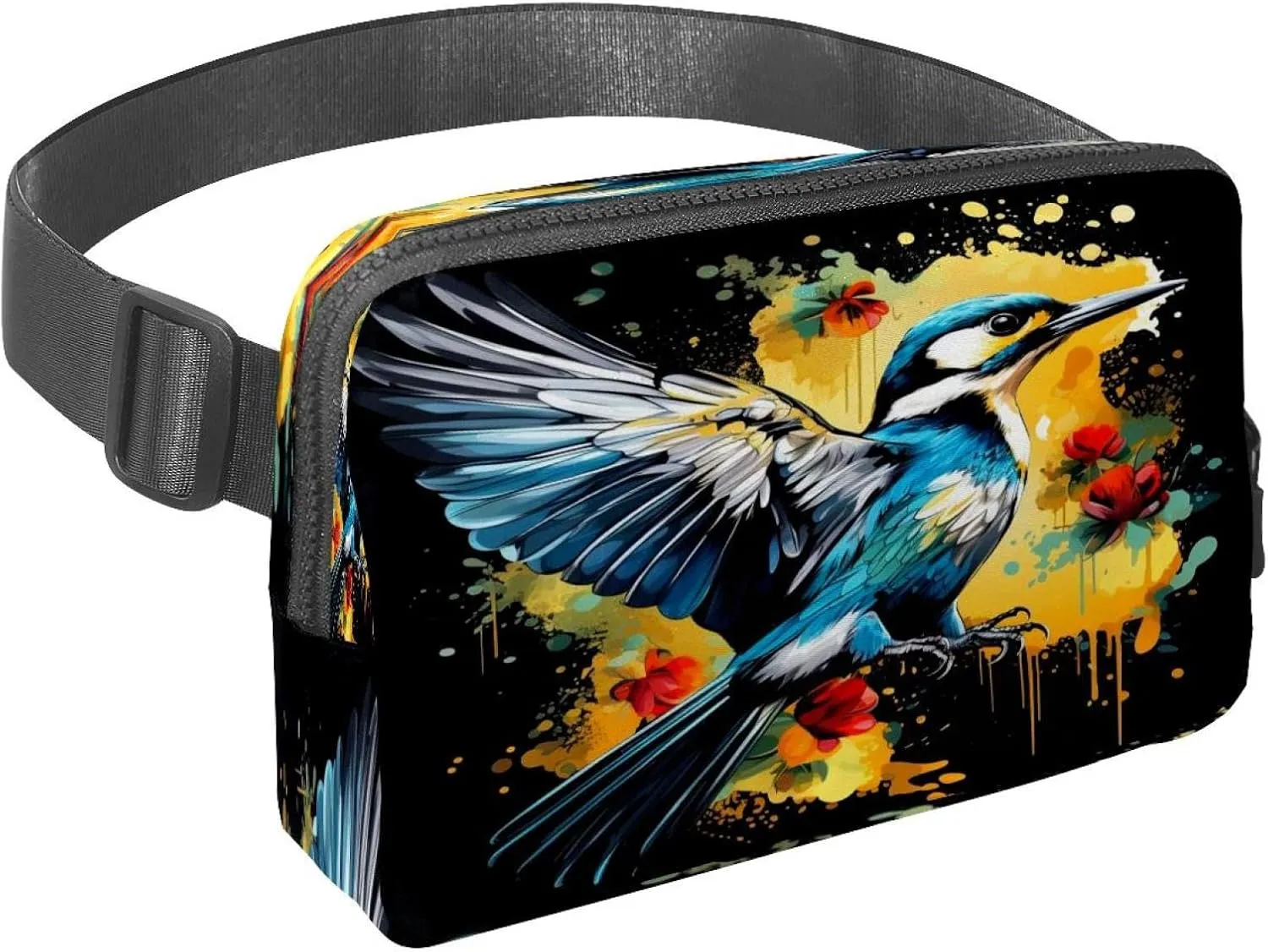 Waist Pack for Women Men, Outdoor Waist Bag Fanny Pack, Slim Running Belt Bum Bag for Walking Jogging Hiking Traveling Workout - Woodpecker Bird on Red Berries Branch