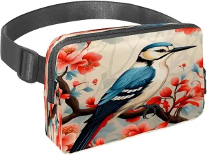 Waist Pack for Women Men, Outdoor Waist Bag Fanny Pack, Slim Running Belt Bum Bag for Walking Jogging Hiking Traveling Workout - Woodpecker Bird on Red Berries Branch