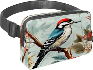 Waist Pack for Women Men, Outdoor Waist Bag Fanny Pack, Slim Running Belt Bum Bag for Walking Jogging Hiking Traveling Workout - Woodpecker Bird on Red Berries Branch
