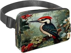 Waist Pack for Women Men, Outdoor Waist Bag Fanny Pack, Slim Running Belt Bum Bag for Walking Jogging Hiking Traveling Workout - Woodpecker Bird on Red Berries Branch