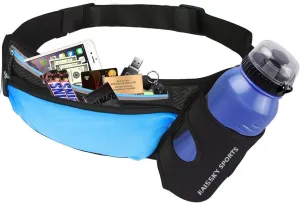 Waist Pack Sports Running Belt Pouch Bag with Water Bottle Holder and 2 Zipped Pockets for iPhone, Samsung or Smartphones hydration packs for Man Women Workout Outdoors Climbing Cycling