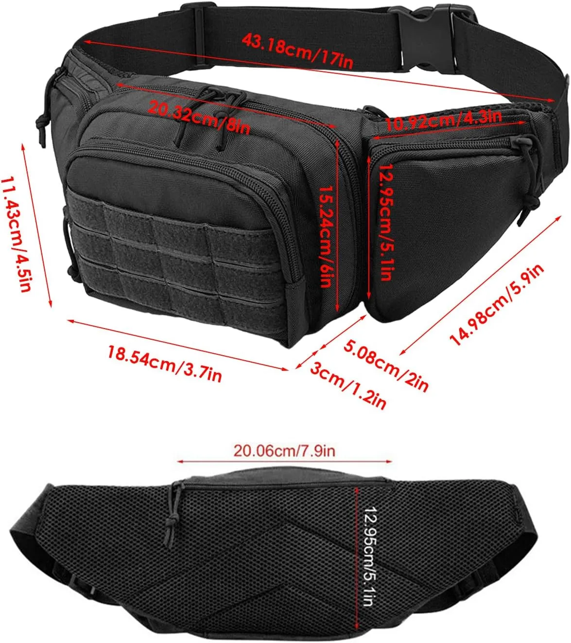 Waist Packs - Camping Waist Bag with 5 Pockets - Multifunctional, Adjustable Strap, Perfect for Sports, Travel, Running, & Camping - All-in-One Organizer, Black