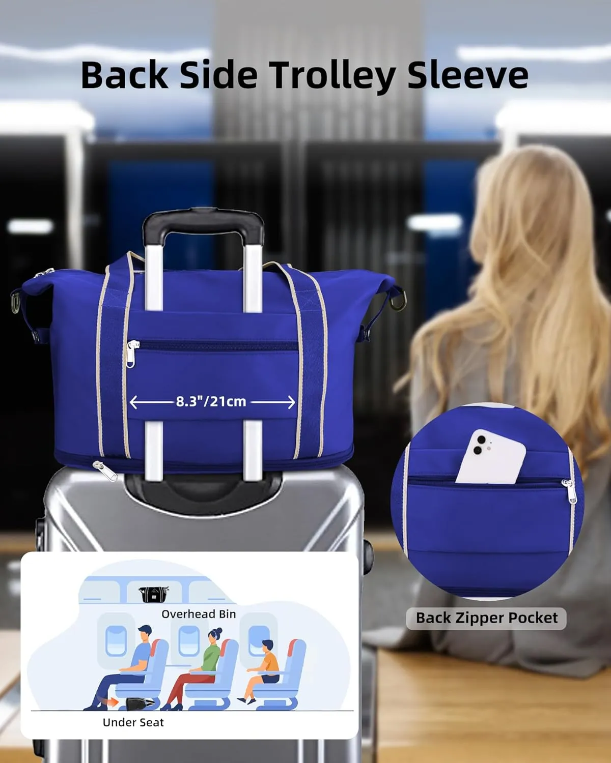 WALNEW Travel Duffel Bag, Weekender Overnight Carry On Bag Women Men, Foldable Waterproof Gym Luggage with Metal Buckle Strap