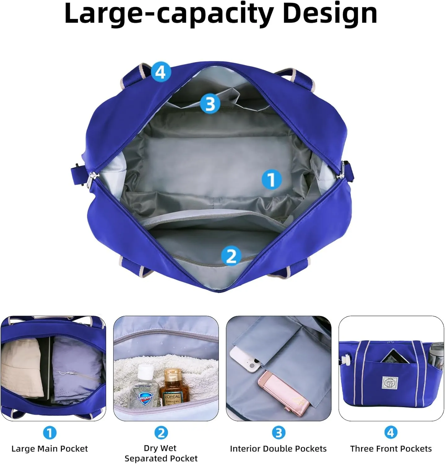 WALNEW Travel Duffel Bag, Weekender Overnight Carry On Bag Women Men, Foldable Waterproof Gym Luggage with Metal Buckle Strap