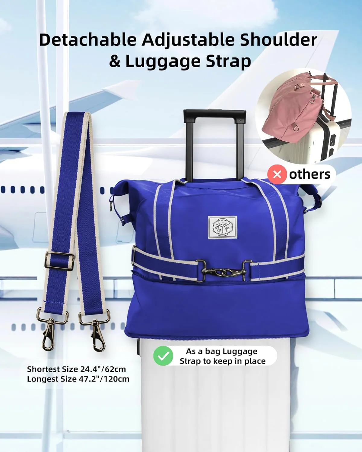 WALNEW Travel Duffel Bag, Weekender Overnight Carry On Bag Women Men, Foldable Waterproof Gym Luggage with Metal Buckle Strap
