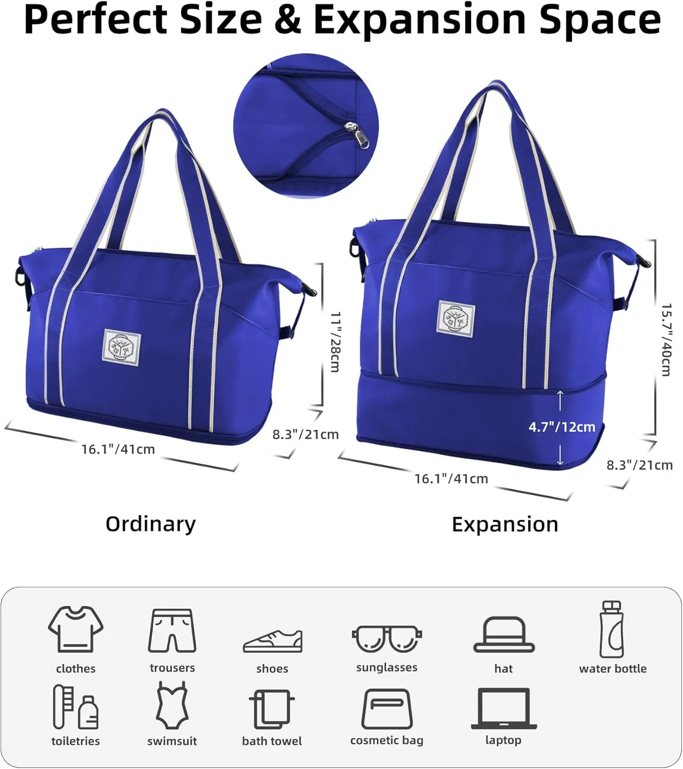 WALNEW Travel Duffel Bag, Weekender Overnight Carry On Bag Women Men, Foldable Waterproof Gym Luggage with Metal Buckle Strap