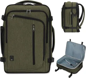 WANDF Expandable 17 Inch Laptop Travel Backpack For Spirit Airlines Personal Item Bag 18x14x8 with Wet Pocket for Men Women (Army Green)