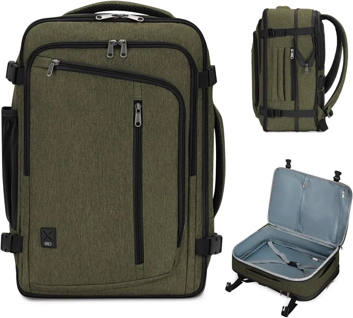 WANDF Expandable 17 Inch Laptop Travel Backpack For Spirit Airlines Personal Item Bag 18x14x8 with Wet Pocket for Men Women (Army Green)