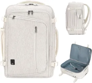WANDF Expandable 17 Inch Laptop Travel Backpack For Spirit Airlines Personal Item Bag 18x14x8 with Wet Pocket for Men Women (Beige)