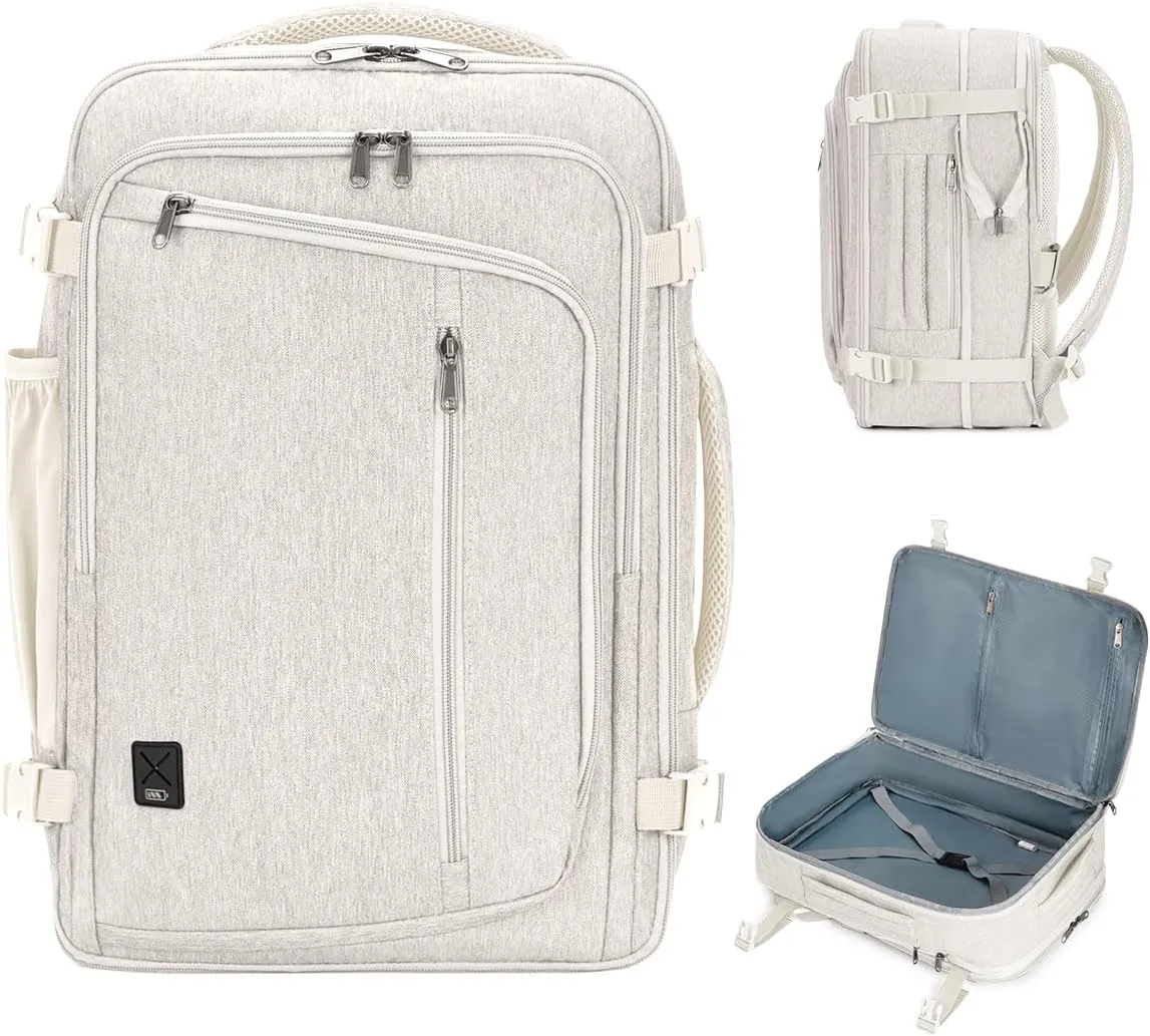 WANDF Expandable 17 Inch Laptop Travel Backpack For Spirit Airlines Personal Item Bag 18x14x8 with Wet Pocket for Men Women (Beige)