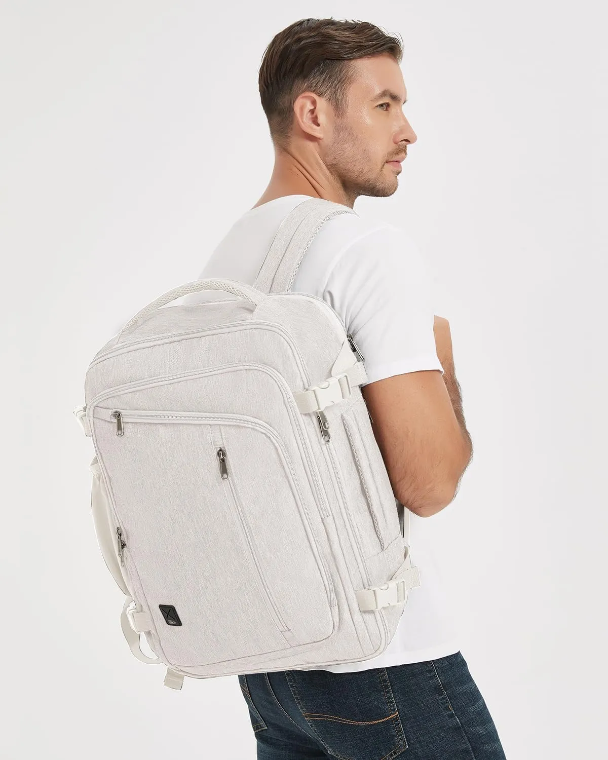 WANDF Expandable 17 Inch Laptop Travel Backpack For Spirit Airlines Personal Item Bag 18x14x8 with Wet Pocket for Men Women (Beige)