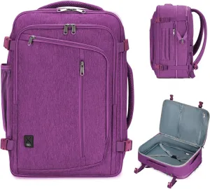 WANDF Expandable 17 Inch Laptop Travel Backpack For Spirit Airlines Personal Item Bag 18x14x8 with Wet Pocket for Men Women (Deep Purple)