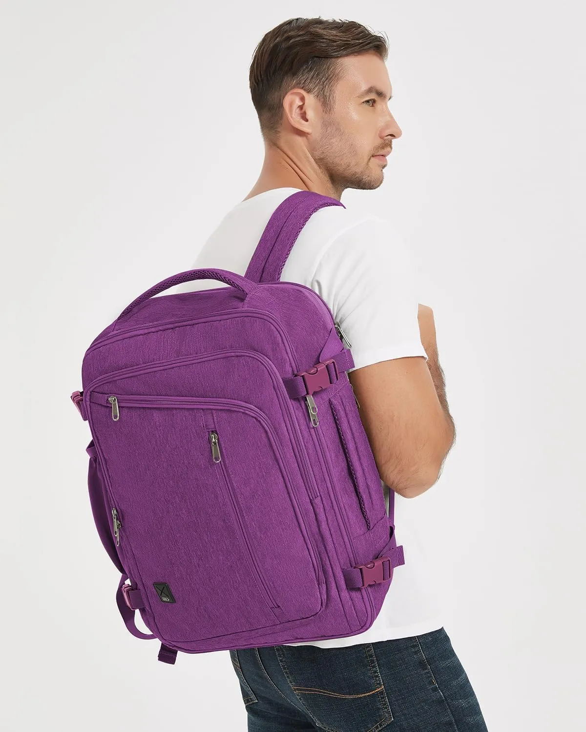 WANDF Expandable 17 Inch Laptop Travel Backpack For Spirit Airlines Personal Item Bag 18x14x8 with Wet Pocket for Men Women (Deep Purple)