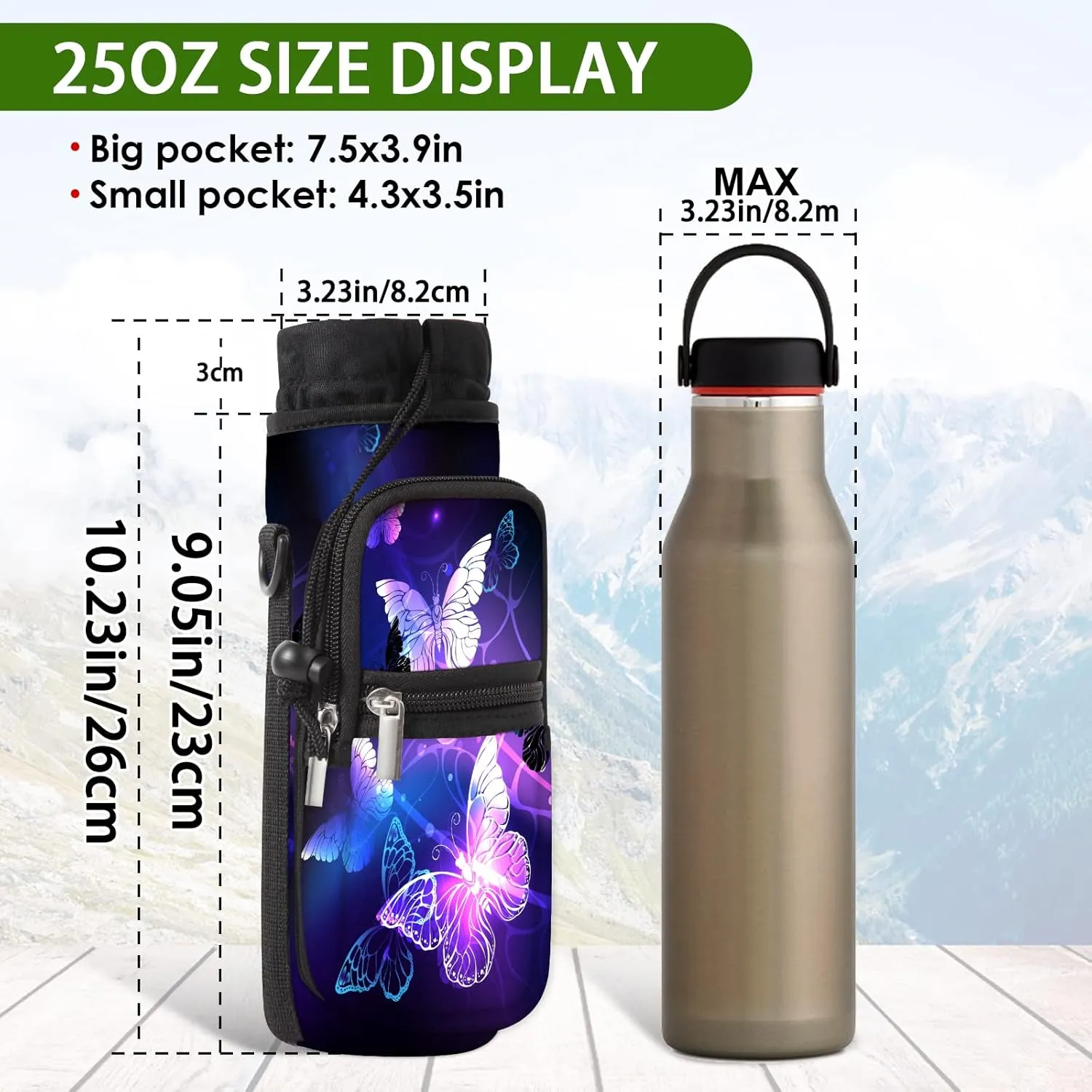 Water Bottle Carrier Bag Holder 25oz 32oz 40oz 64oz Insulated Water Bottle Sling Sleeve Case Cover with Strap Pockets