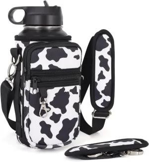 Water Bottle Holder Sling Bag Sleeve Carrier 32oz 40oz 64oz, Insulated Crossbody Water Bottle Case Cover with Padded Strap and 2 Pockets for Walking Hiking Camping
