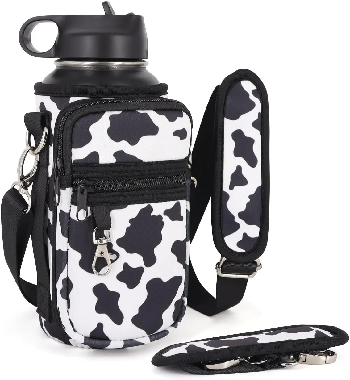 Water Bottle Holder Sling Bag Sleeve Carrier 32oz 40oz 64oz, Insulated Crossbody Water Bottle Case Cover with Padded Strap and 2 Pockets for Walking Hiking Camping