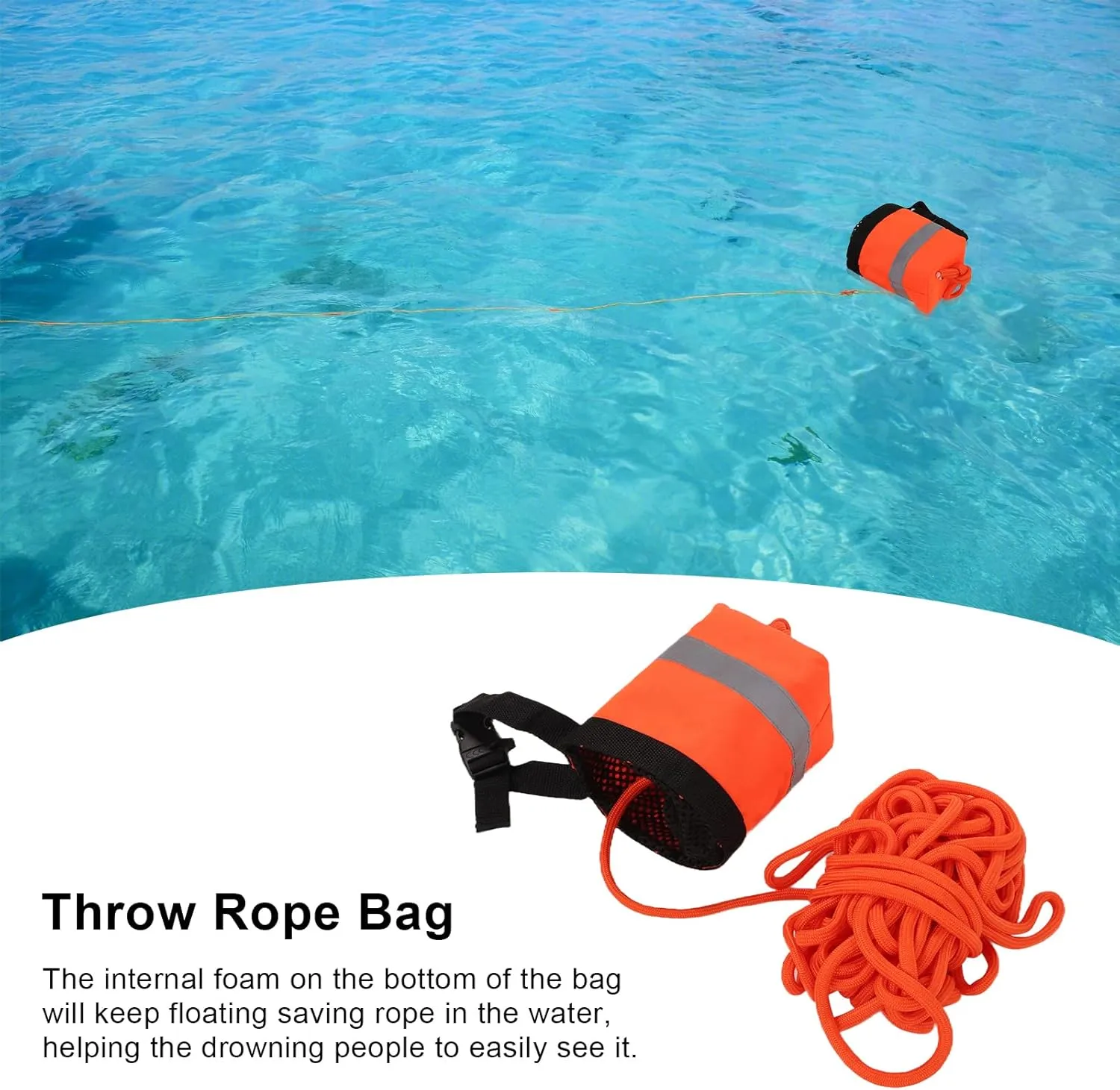 Water Rescue Throw Up Bag with Whistle and Reflective Band, Adjustable Side Water Floating Rope Bag Saving Equipment for Water Rescuing