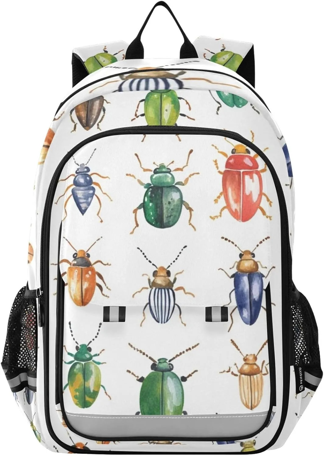 Watercolor Beetles Pattern Backpack Girls Boys School Bags Elementary Bookbags Laptop Backpack Travel Daypack Safe Reflective Stripes