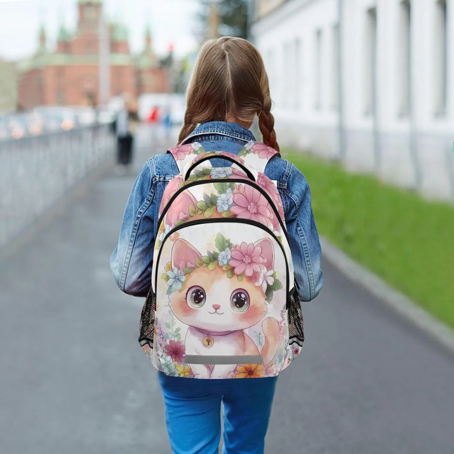 Watercolor Cute Cat Flowers Backpack for Boys Girls Elementary School Bag Kids Travel Bags Casual Rucksack Laptop Bookbag