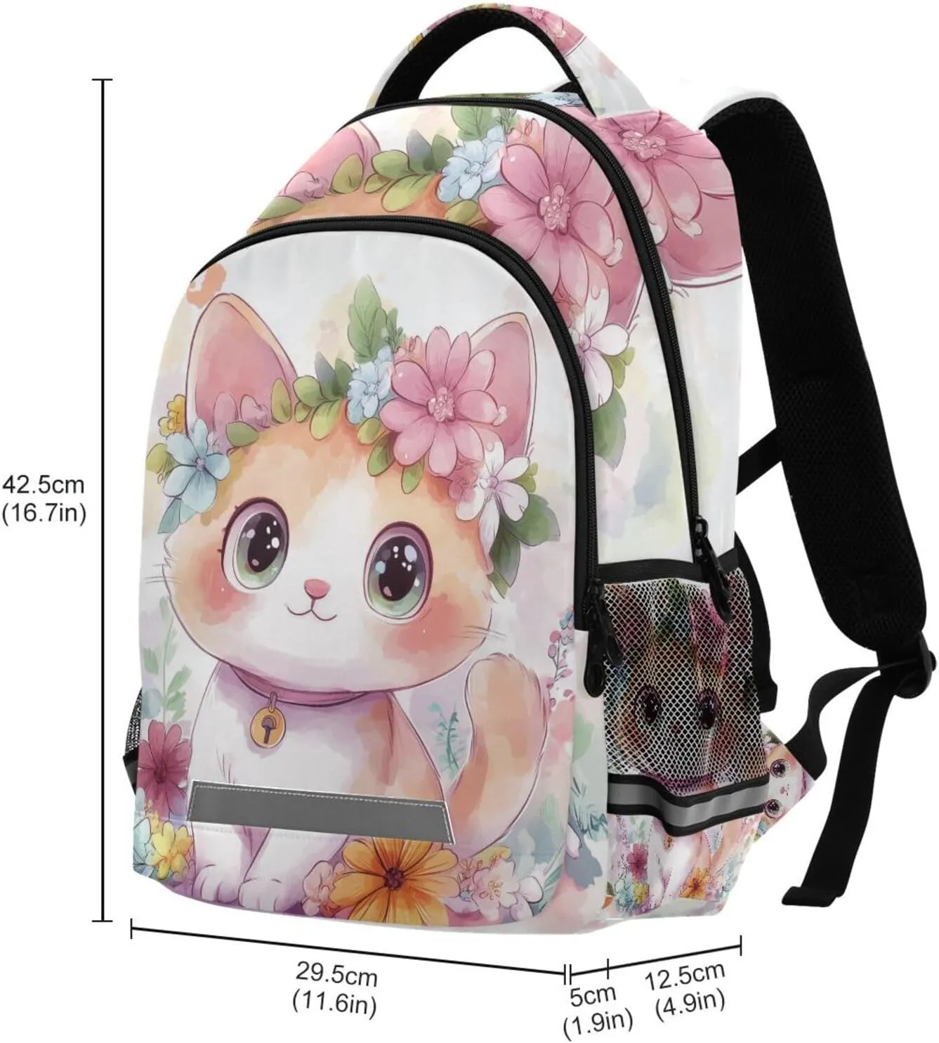 Watercolor Cute Cat Flowers Backpack for Boys Girls Elementary School Bag Kids Travel Bags Casual Rucksack Laptop Bookbag