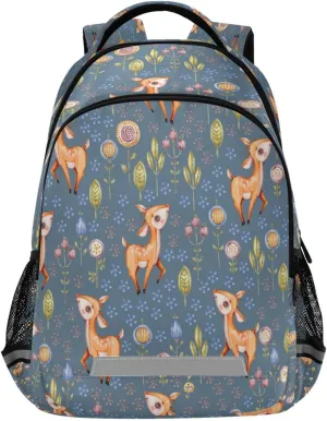 Watercolor Cute Nursery Naive Hand Painted Seamless Pattern with Deer Green Leaves Kid's Backpack Backpacks for Boys Girls, 16 inch Casual Daypack Back Pack Laptop Bag Double Zipper Travel Bags wit