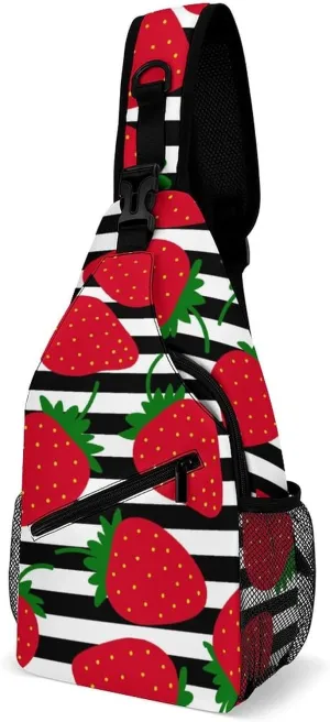 Watercolor Strawberry Leaves Sling Backpack Men Womans Crossbody Backpack Chest Bag Running Daypack Travel Bag Casual Daypacks Sports Backpacks